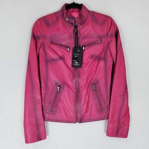 Giorgio Di Mare Jacket Womens Medium Pink Fuchsia Leather Yachting Full Zip NEW